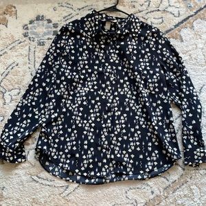 Navy patterned button up blouse